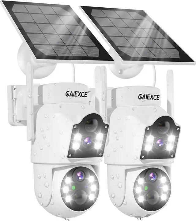 Main image of Gadpiparty Solar Security Cameras Wireless OutdoorDual Lens 100% Wire-Free Battery Powered Camera, Pan Tilt, 4MP Color Night Vision, PIR Motion Detection, Spotlight/Siren Alarm, Only 2.4G WiFi