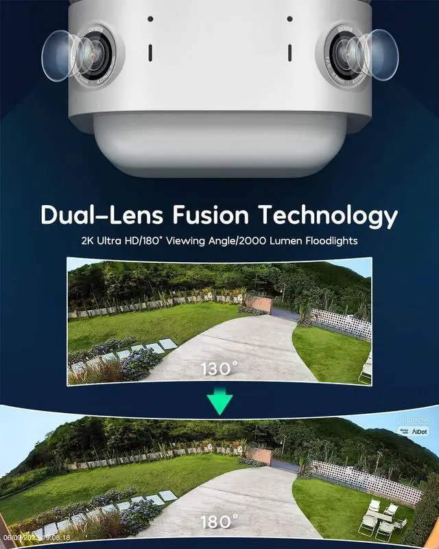 Alt view image 2 of 7 - winees Floodlight Camera, 2K HD Dual-Lens Outdoor Security Camera, 180 Degree Panoramic Motion Detection, 3000 Lumens, Color Night Vision, 110dB Siren, 2-Way Audio (White)