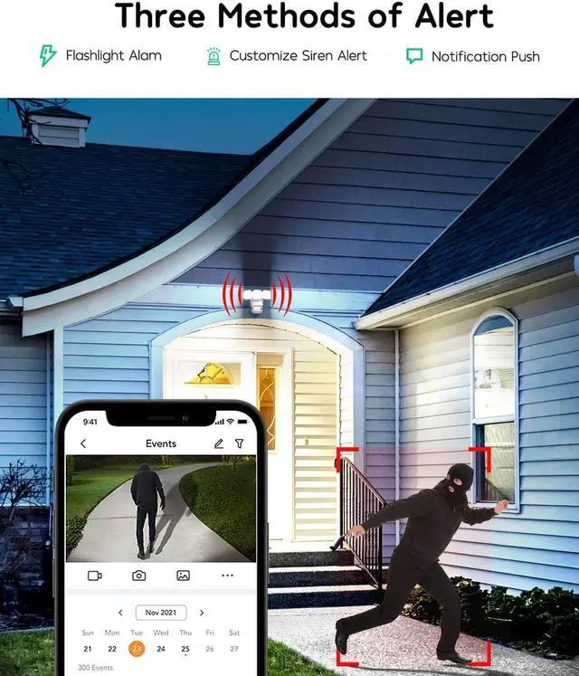 Alt view image 5 of 7 - winees Floodlight Camera, 2K HD Dual-Lens Outdoor Security Camera, 180 Degree Panoramic Motion Detection, 3000 Lumens, Color Night Vision, 110dB Siren, 2-Way Audio (White)