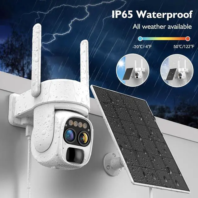Alt view image 2 of 7 - Hawkray Solar Security Wireless Outdoor Camera,10X Zoom,2K Resolution 360° Pan Tilt Control,Two-Way Audio with Spotlight Siren PIR Motion Detection