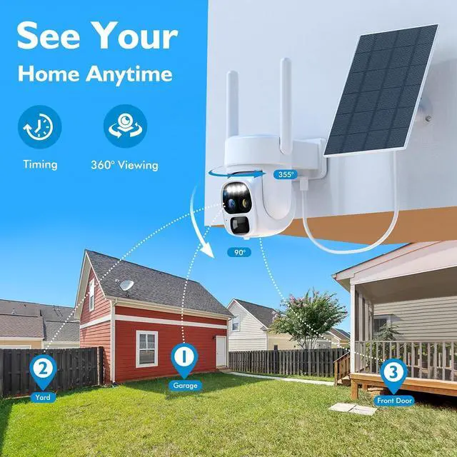 Alt view image 3 of 7 - Hawkray Solar Security Wireless Outdoor Camera,10X Zoom,2K Resolution 360° Pan Tilt Control,Two-Way Audio with Spotlight Siren PIR Motion Detection
