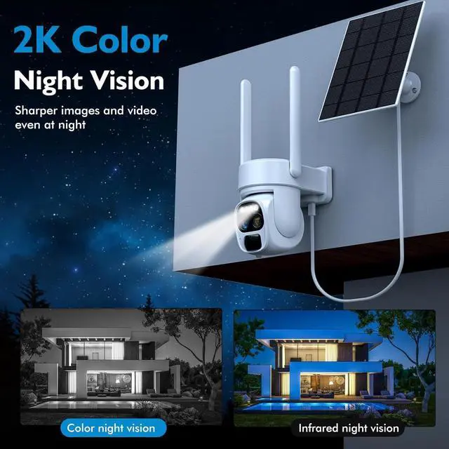 Alt view image 4 of 7 - Hawkray Solar Security Wireless Outdoor Camera,10X Zoom,2K Resolution 360° Pan Tilt Control,Two-Way Audio with Spotlight Siren PIR Motion Detection