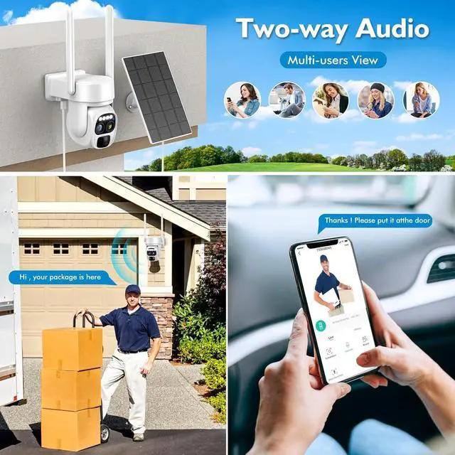 Alt view image 5 of 7 - Hawkray Solar Security Wireless Outdoor Camera,10X Zoom,2K Resolution 360° Pan Tilt Control,Two-Way Audio with Spotlight Siren PIR Motion Detection