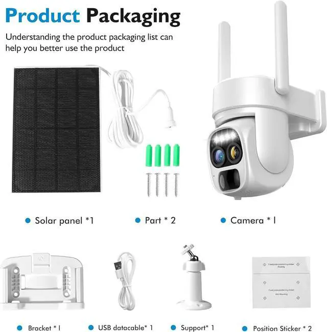 Alt view image 7 of 7 - Hawkray Solar Security Wireless Outdoor Camera,10X Zoom,2K Resolution 360° Pan Tilt Control,Two-Way Audio with Spotlight Siren PIR Motion Detection