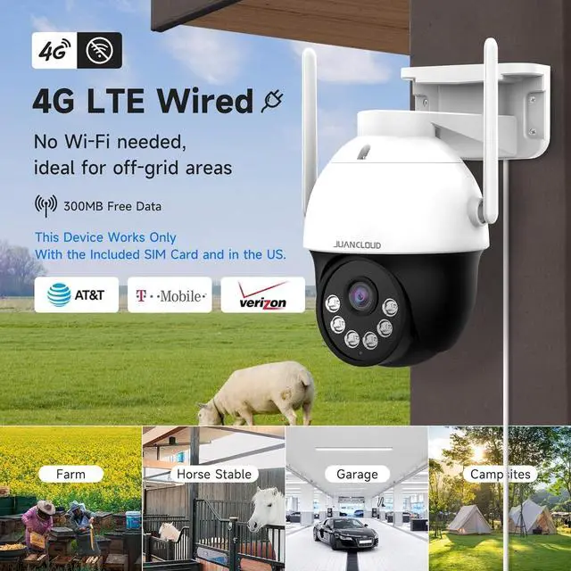 Alt view image 2 of 7 - 4G LTE Cellular Outdoor Security Camera 2K, No WiFi Needed, 360° Live View, Color Night Vision, PIR Motion Detection, Siren Alert & 2-Way Audio with 32GB SD & SIM Card
