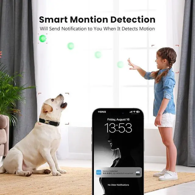 Alt view image 2 of 7 - Gadpiparty Pet Camera 360° Home Security Cameras with 2-Way Audio,Night Vision,Motion Detection,Dog Camera with Phone app,Pan/Tilt,Cloud & SD Card Storage,Compatible with Alexa/Google Home,2.4GHz WiF