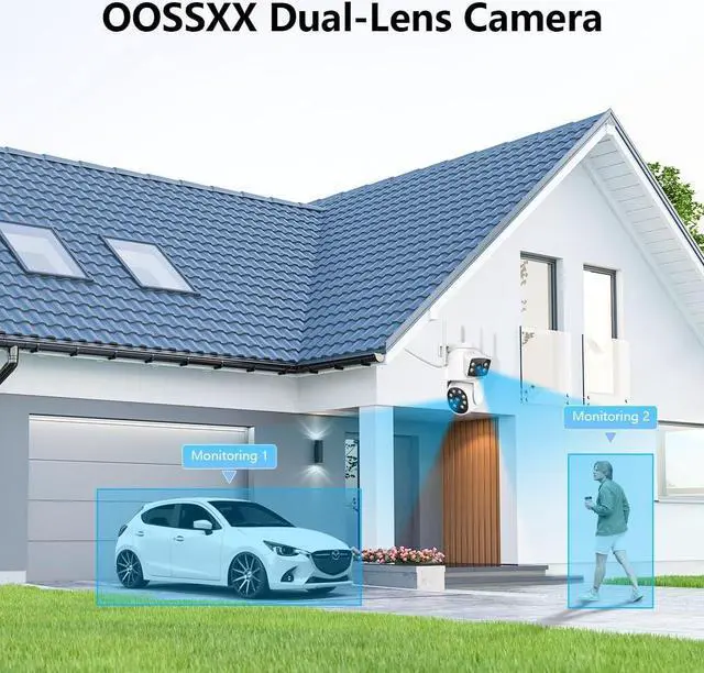 Alt view image 5 of 7 - OOSSXX (Dual Lens) Security Cameras Outdoor System,Wireless WiFi PTZ Camera for Home/House Surveillance,2-Way Audio/Video,Color Night Vision/Waterproof,Door Monitor and Alarm