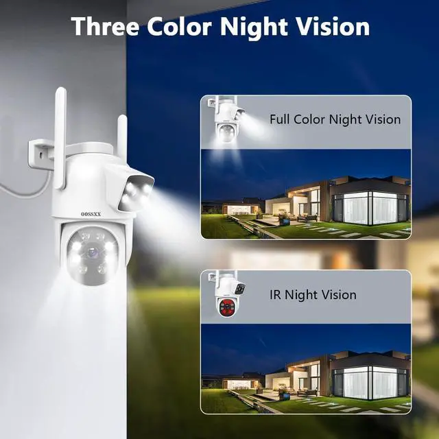 Alt view image 2 of 7 - OOSSXX (Dual Lens) Security Cameras Outdoor System,Wireless WiFi PTZ Camera for Home/House Surveillance,2-Way Audio/Video,Color Night Vision/Waterproof,Door Monitor and Alarm