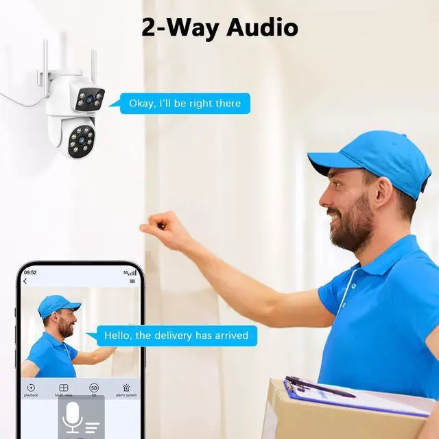 Alt view image 3 of 7 - OOSSXX (Dual Lens) Security Cameras Outdoor System,Wireless WiFi PTZ Camera for Home/House Surveillance,2-Way Audio/Video,Color Night Vision/Waterproof,Door Monitor and Alarm