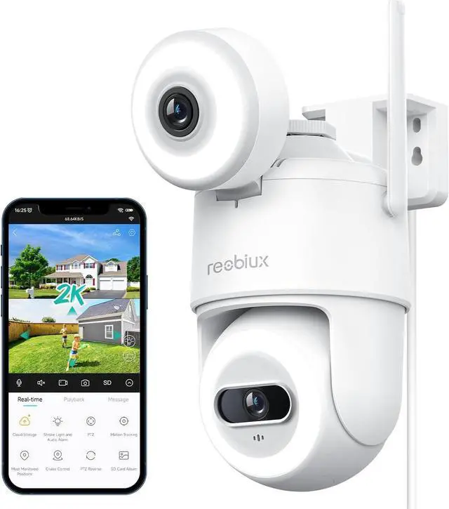 Main image of Dual Lens Outdoor Security Camera, 3K/6MP PTZ Security Camera with Auto Tracking, WiFi Outdoor Cameras for Home Security, 3 Night Vision Modes, Two-Way Audio, IP66, Support Alexa