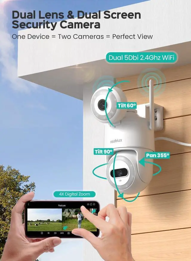 Alt view image 2 of 7 - Dual Lens Outdoor Security Camera, 3K/6MP PTZ Security Camera with Auto Tracking, WiFi Outdoor Cameras for Home Security, 3 Night Vision Modes, Two-Way Audio, IP66, Support Alexa
