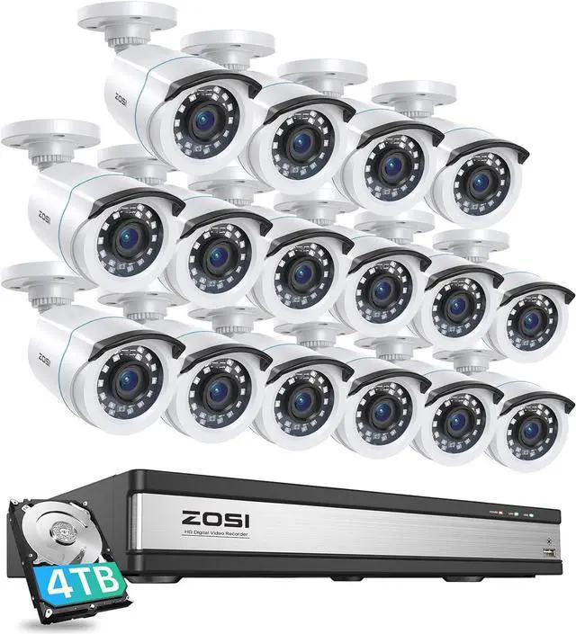 Main image of Gadpiparty ZOSI H.265+ 16CH Security Camera System with AI Human Vehicle Detection, 16CH DVR with 4TB HDD for 7/24 Record, 16 x 1080p CCTV Camera Outdoor Indoor with 80ft Night Vision°Wide Angle, 90°