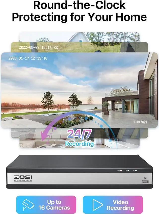 Alt view image 5 of 7 - Gadpiparty ZOSI 16CH 1080P Security Camera System with 2TB Hard Drive,H.265+ 16Channel 1080P HD-TVI DVR with 16PCS 1080P Outdoor Indoor Surveillance Cameras, 80ft Night Vision, Motion Detection,Remot