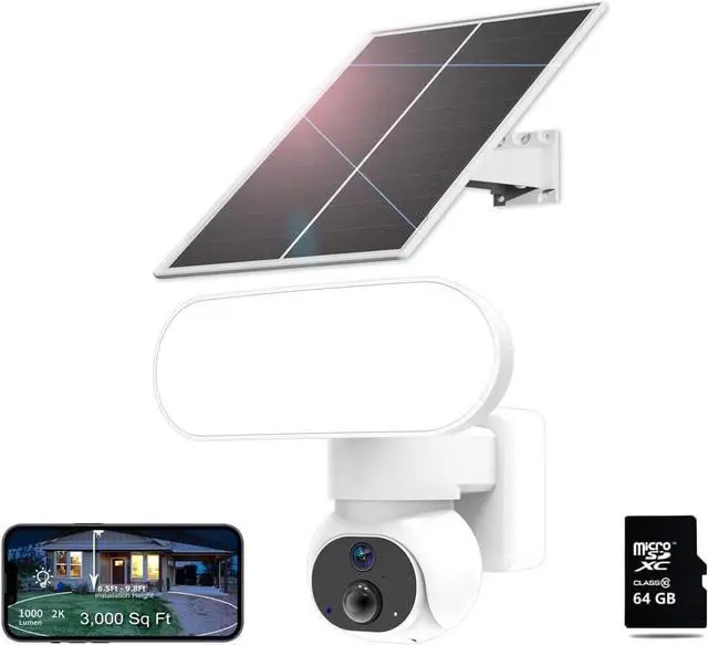 Main image of Solar Floodlight Camera, Security Camera Wireless OutdoorInclud 64GB TF Card ),360°PTZ Surveillance Camera ,2K HD,2.4GHz WiFi Camera with Color Night Vision/PIR Sensor/2-Way Talk/Alexa IP65, 105dB