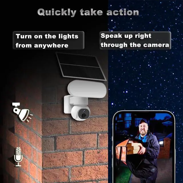 Alt view image 3 of 7 - Solar Floodlight Camera, Security Camera Wireless OutdoorInclud 64GB TF Card ),360°PTZ Surveillance Camera ,2K HD,2.4GHz WiFi Camera with Color Night Vision/PIR Sensor/2-Way Talk/Alexa IP65, 105dB