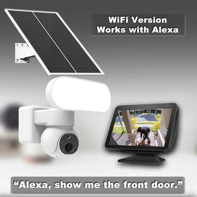 Alt view image 6 of 7 - Solar Floodlight Camera, Security Camera Wireless OutdoorInclud 64GB TF Card ),360°PTZ Surveillance Camera ,2K HD,2.4GHz WiFi Camera with Color Night Vision/PIR Sensor/2-Way Talk/Alexa IP65, 105dB
