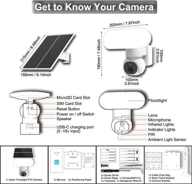 Alt view image 7 of 7 - Solar Floodlight Camera, Security Camera Wireless OutdoorInclud 64GB TF Card ),360°PTZ Surveillance Camera ,2K HD,2.4GHz WiFi Camera with Color Night Vision/PIR Sensor/2-Way Talk/Alexa IP65, 105dB