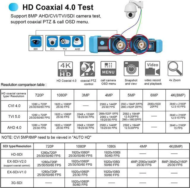 Alt view image 3 of 7 - IP Camera Tester with PoE,  CCTV Camera Test CVI TVI AHD SDI Analog Camera Test 5.4inch Touchscreen Cable Tracer RJ45 Cable TDR Test RS485 HDMI in VGA in (IPC-5200C Plus)