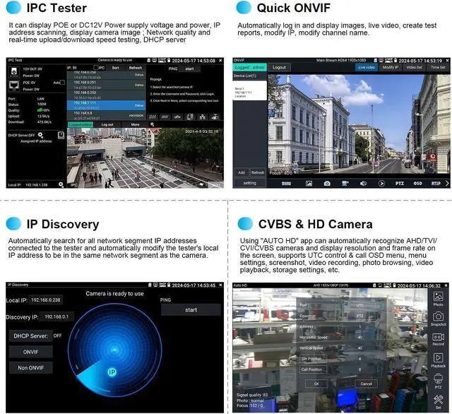 Alt view image 4 of 7 - IP Camera Tester with PoE,  CCTV Camera Test CVI TVI AHD SDI Analog Camera Test 5.4inch Touchscreen Cable Tracer RJ45 Cable TDR Test RS485 HDMI in VGA in (IPC-5200C Plus)