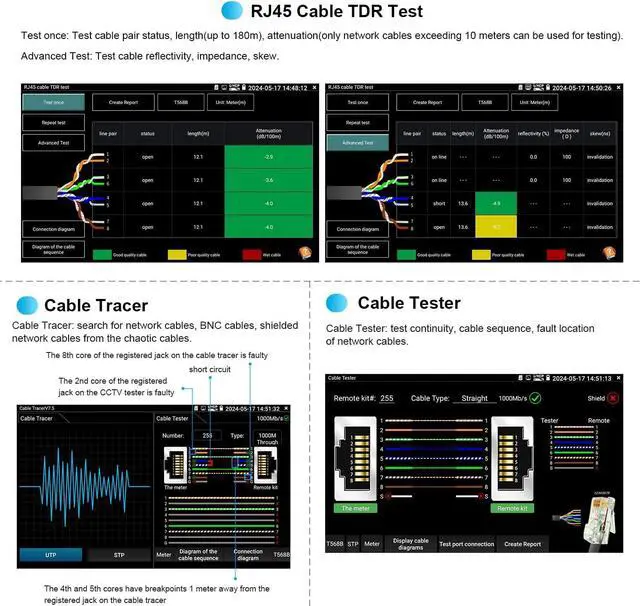Alt view image 5 of 7 - IP Camera Tester with PoE,  CCTV Camera Test CVI TVI AHD SDI Analog Camera Test 5.4inch Touchscreen Cable Tracer RJ45 Cable TDR Test RS485 HDMI in VGA in (IPC-5200C Plus)