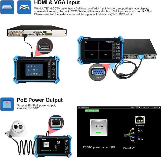 Alt view image 6 of 7 - IP Camera Tester with PoE,  CCTV Camera Test CVI TVI AHD SDI Analog Camera Test 5.4inch Touchscreen Cable Tracer RJ45 Cable TDR Test RS485 HDMI in VGA in (IPC-5200C Plus)