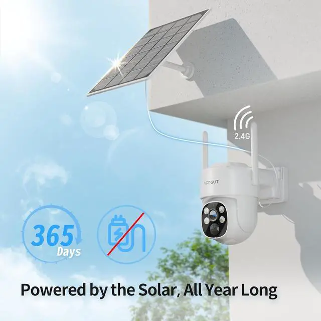 Alt view image 2 of 7 - Security Camera Wireless Outdoor, 4MP WLAN Solar Security Camera, Battery Powered 360°PTZ Surveillance Camera with Solar Panel, Color Night Vision/PIR Motion Detection/2.4GHz