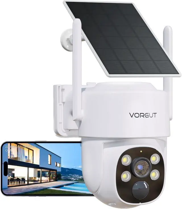 Main image of Security Camera Wireless Outdoor, 4MP WLAN Solar Security Camera, Battery Powered 360°PTZ Surveillance Camera with Solar Panel, Color Night Vision/PIR Motion Detection/2.4GHz