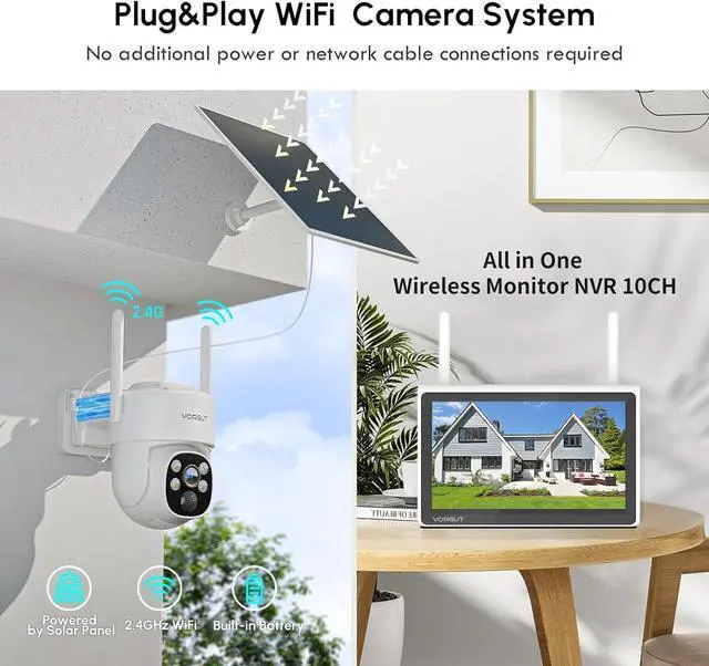 Alt view image 2 of 7 - Gadpiparty Home Solar Securiy Camera System, 6pcs PTZ Wireless Battery Powered Surveillance Cameras, 10CH Monitor NVR with 500G HDD, Human Detection Outdoor Solar Wireless CCTV Kits
