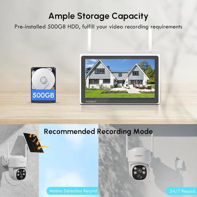 Alt view image 4 of 7 - Gadpiparty Home Solar Securiy Camera System, 6pcs PTZ Wireless Battery Powered Surveillance Cameras, 10CH Monitor NVR with 500G HDD, Human Detection Outdoor Solar Wireless CCTV Kits