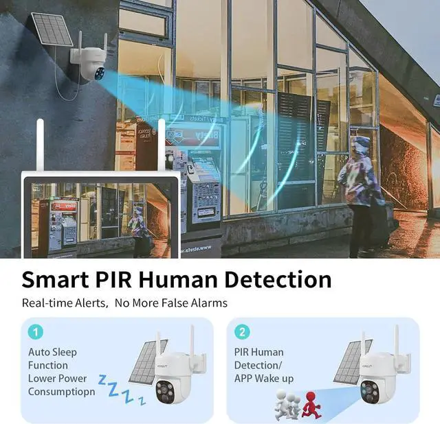 Alt view image 5 of 7 - Gadpiparty Home Solar Securiy Camera System, 6pcs PTZ Wireless Battery Powered Surveillance Cameras, 10CH Monitor NVR with 500G HDD, Human Detection Outdoor Solar Wireless CCTV Kits