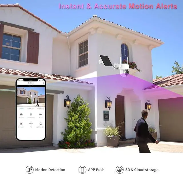 Alt view image 2 of 7 - Solar Security Cameras Wireless Outdoor, 2.4 GHz WiFi Camera with Solar Panel, PIR, 4MP Color Night Vision, 2-Way Talk, IP66, Solar Powered, Cloud/SD