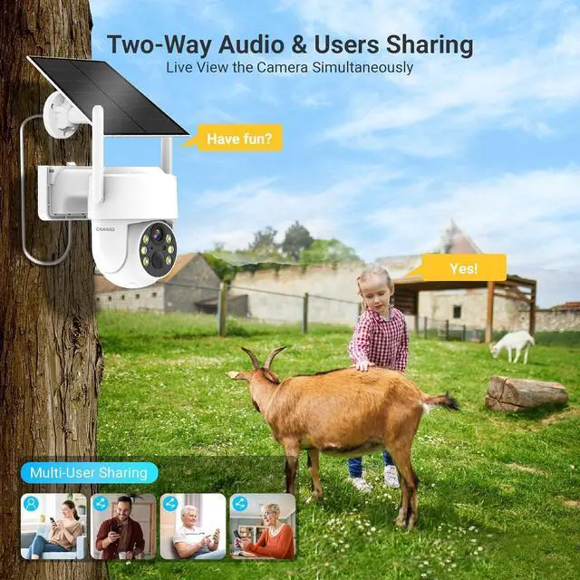 Alt view image 5 of 7 - Solar Security Cameras Wireless Outdoor, 2.4 GHz WiFi Camera with Solar Panel, PIR, 4MP Color Night Vision, 2-Way Talk, IP66, Solar Powered, Cloud/SD