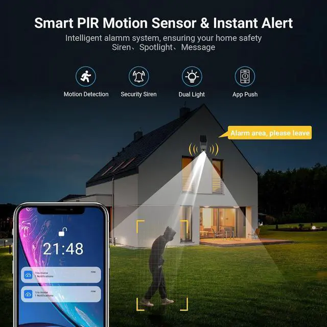 Alt view image 7 of 7 - Solar Security Cameras Wireless Outdoor, 2.4 GHz WiFi Camera with Solar Panel, PIR, 4MP Color Night Vision, 2-Way Talk, IP66, Solar Powered, Cloud/SD