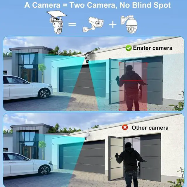 Alt view image 3 of 7 - ENSTER 2K Solar Security Cameras Wireless Outdoor, Dual Lens Solar Cameras for Home Security Battery WiFi Camera Outside Surveillance Camera, 360° PTZ Camera with Floodlight Color Night Vision Sensor