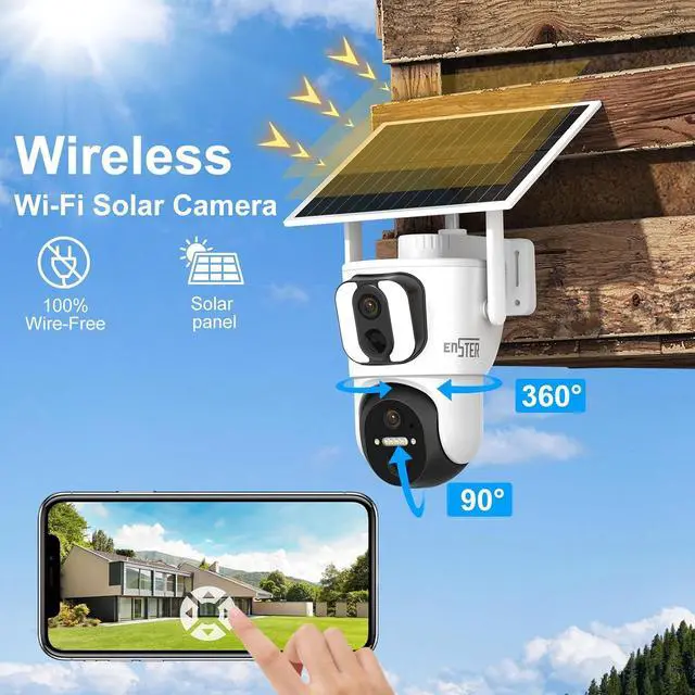 Alt view image 4 of 7 - ENSTER 2K Solar Security Cameras Wireless Outdoor, Dual Lens Solar Cameras for Home Security Battery WiFi Camera Outside Surveillance Camera, 360° PTZ Camera with Floodlight Color Night Vision Sensor