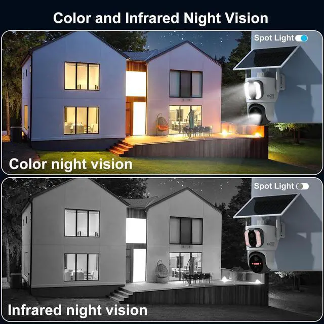 Alt view image 6 of 7 - ENSTER 2K Solar Security Cameras Wireless Outdoor, Dual Lens Solar Cameras for Home Security Battery WiFi Camera Outside Surveillance Camera, 360° PTZ Camera with Floodlight Color Night Vision Sensor