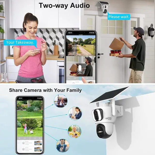 Alt view image 7 of 7 - ENSTER 2K Solar Security Cameras Wireless Outdoor, Dual Lens Solar Cameras for Home Security Battery WiFi Camera Outside Surveillance Camera, 360° PTZ Camera with Floodlight Color Night Vision Sensor