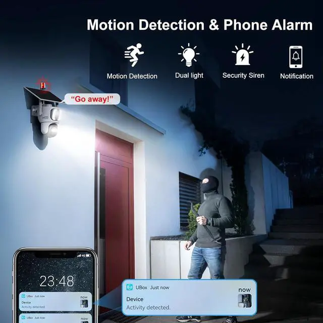 Alt view image 5 of 7 - ENSTER 2K Solar Security Cameras Wireless Outdoor, Dual Lens Solar Cameras for Home Security Battery WiFi Camera Outside Surveillance Camera, 360° PTZ Camera with Floodlight Color Night Vision Sensor