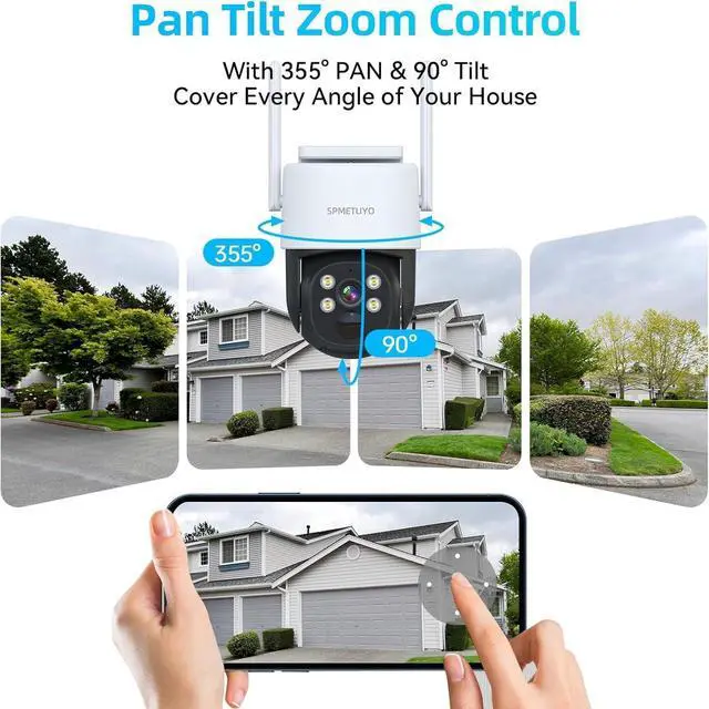 Alt view image 2 of 6 - Solar Camera Outdoor Wireless: 360°Security Cameras for Home Security 2.4G WiFi Outdoor Camera Solar/Battery Powered, Pan & Tilt with Full Color Night Vision 2-Way Talk,Cloud/SD Storage