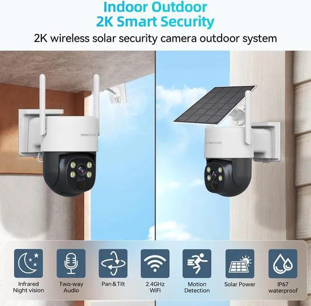 Alt view image 3 of 6 - Solar Camera Outdoor Wireless: 360°Security Cameras for Home Security 2.4G WiFi Outdoor Camera Solar/Battery Powered, Pan & Tilt with Full Color Night Vision 2-Way Talk,Cloud/SD Storage