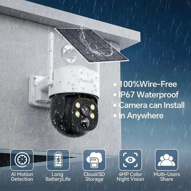 Alt view image 6 of 6 - Solar Camera Outdoor Wireless: 360°Security Cameras for Home Security 2.4G WiFi Outdoor Camera Solar/Battery Powered, Pan & Tilt with Full Color Night Vision 2-Way Talk,Cloud/SD Storage