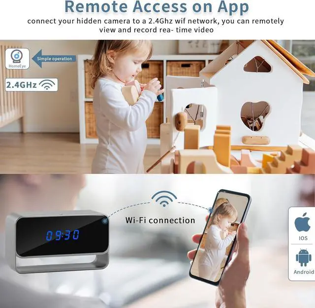 Alt view image 4 of 7 - Clock Camera with WiFi and Bluetooth, Full HD 1080P Wireless Indoor Security Camera
