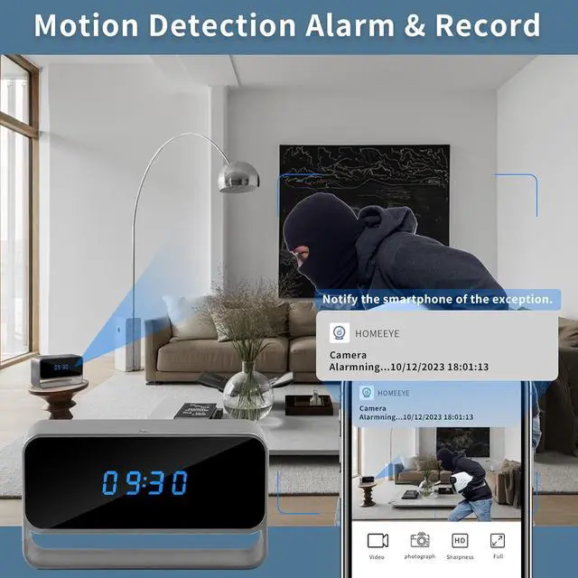 Alt view image 5 of 7 - Clock Camera with WiFi and Bluetooth, Full HD 1080P Wireless Indoor Security Camera