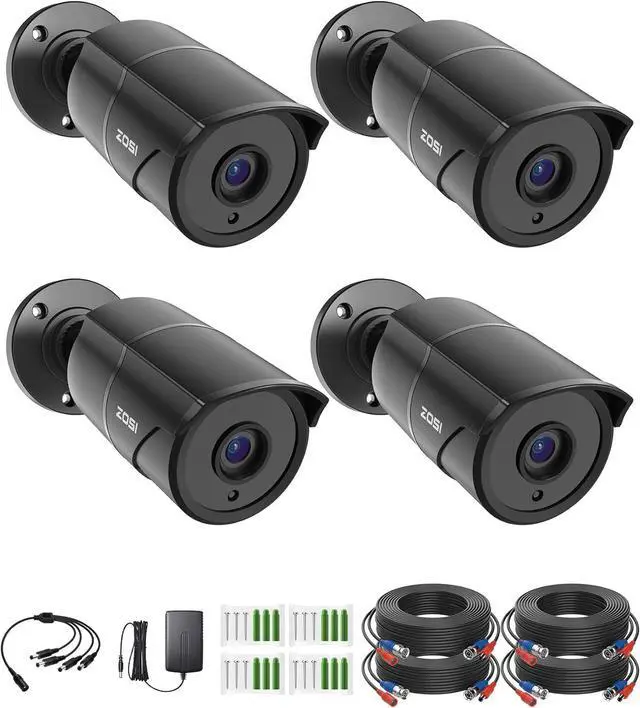 Main image of ZOSI 4 Pack 1080p Home Security Cameras with Audio Recording,Built-in Microphone,2MP 1920TVL HD-TVI Outdoor Indoor CCTV Cameras with 120ft IR Night Vision Weatherproof Surveillance Bullet Camera