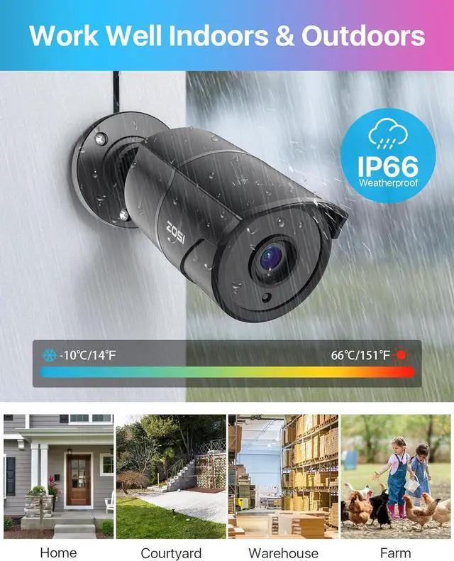 Alt view image 4 of 7 - ZOSI 4 Pack 1080p Home Security Cameras with Audio Recording,Built-in Microphone,2MP 1920TVL HD-TVI Outdoor Indoor CCTV Cameras with 120ft IR Night Vision Weatherproof Surveillance Bullet Camera