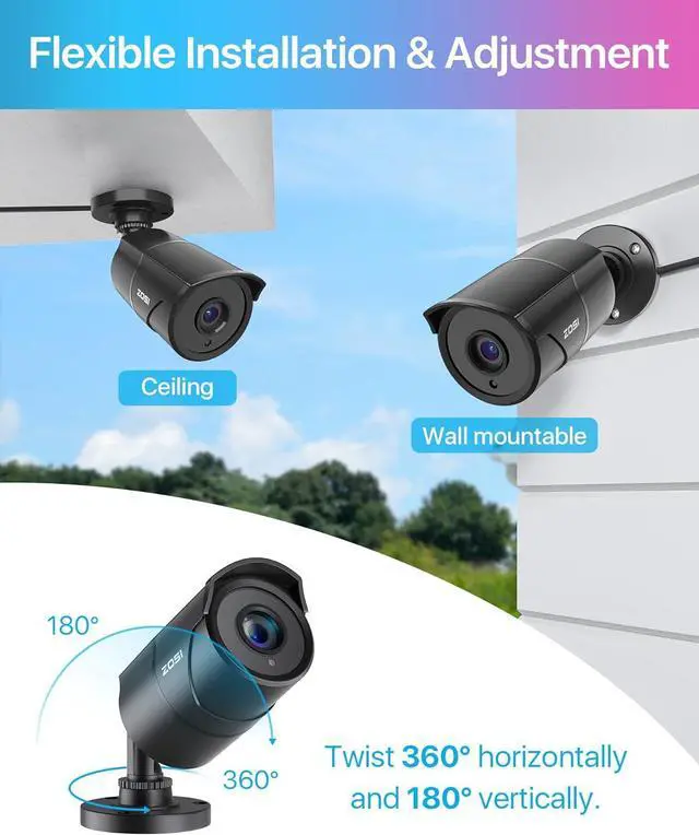Alt view image 7 of 7 - ZOSI 4 Pack 1080p Home Security Cameras with Audio Recording,Built-in Microphone,2MP 1920TVL HD-TVI Outdoor Indoor CCTV Cameras with 120ft IR Night Vision Weatherproof Surveillance Bullet Camera