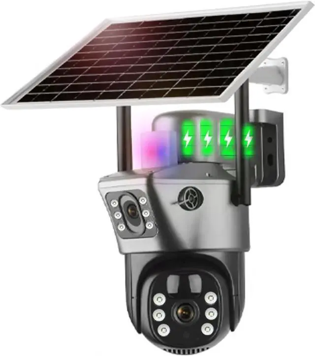 Alt view image 2 of 7 - Solar Camera 4G Sim Outdoor Surveillance Dual Lens WiFi 8MP 4K PTZ Solar Panel 360 Wireless Security Protection IP Cameras(4G Cam Add 64G)