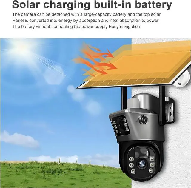Alt view image 6 of 7 - Solar Camera 4G Sim Outdoor Surveillance Dual Lens WiFi 8MP 4K PTZ Solar Panel 360 Wireless Security Protection IP Cameras(4G Cam Add 64G)