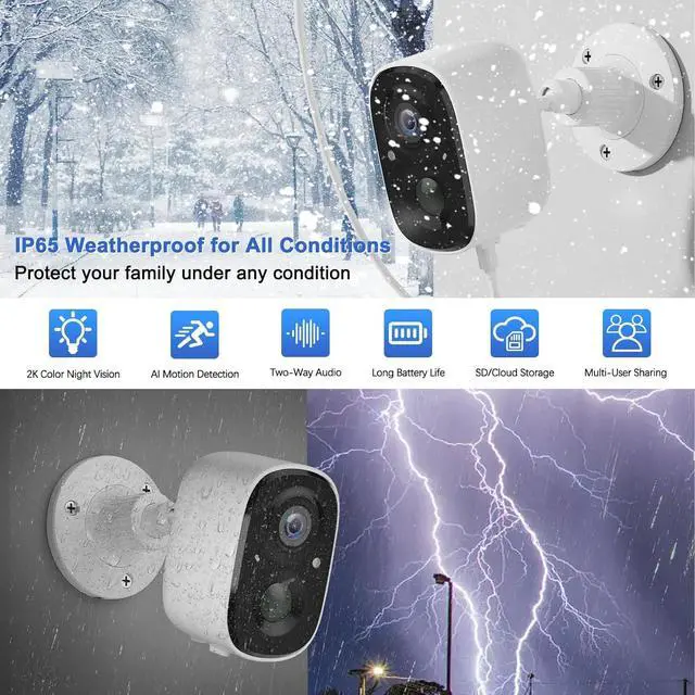 Alt view image 3 of 7 - 2-Pack Security Cameras Wireless Outdoor, 2K Battery Powered WiFi Cameras for Home Security with AI Motion Detection, Color Night Vision, Spotlight, Siren, Waterproof, SD/Cloud Storage