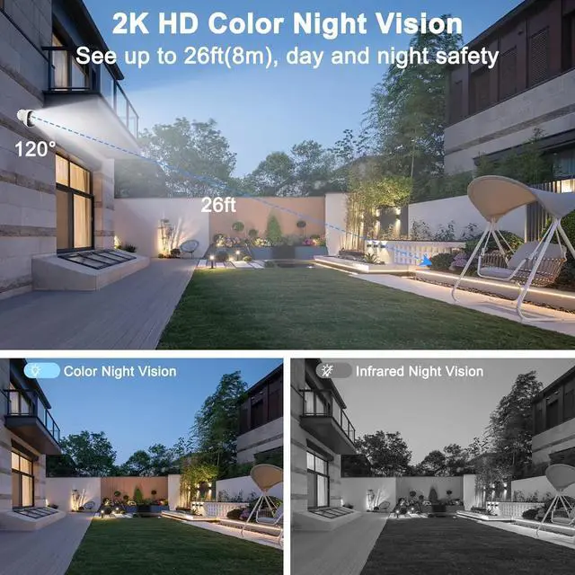 Alt view image 4 of 7 - 2-Pack Security Cameras Wireless Outdoor, 2K Battery Powered WiFi Cameras for Home Security with AI Motion Detection, Color Night Vision, Spotlight, Siren, Waterproof, SD/Cloud Storage